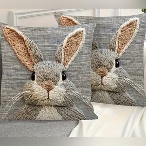 Gray Bunny Decorative Throw Pillow Covers